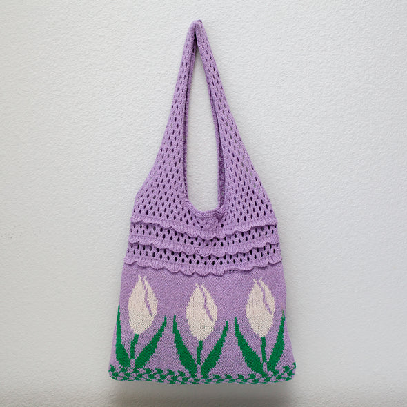 Elena Handbags Artsy Cotton Knitted Floral Shoulder Bag
