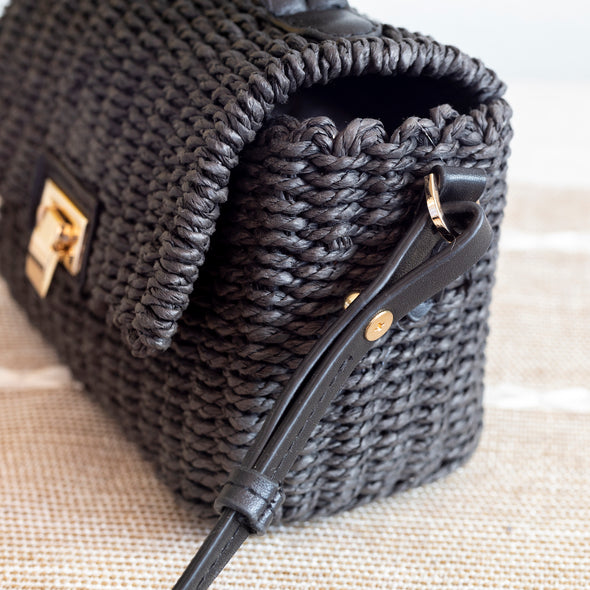 Elena Handbags Straw Woven Mini Flap Bag