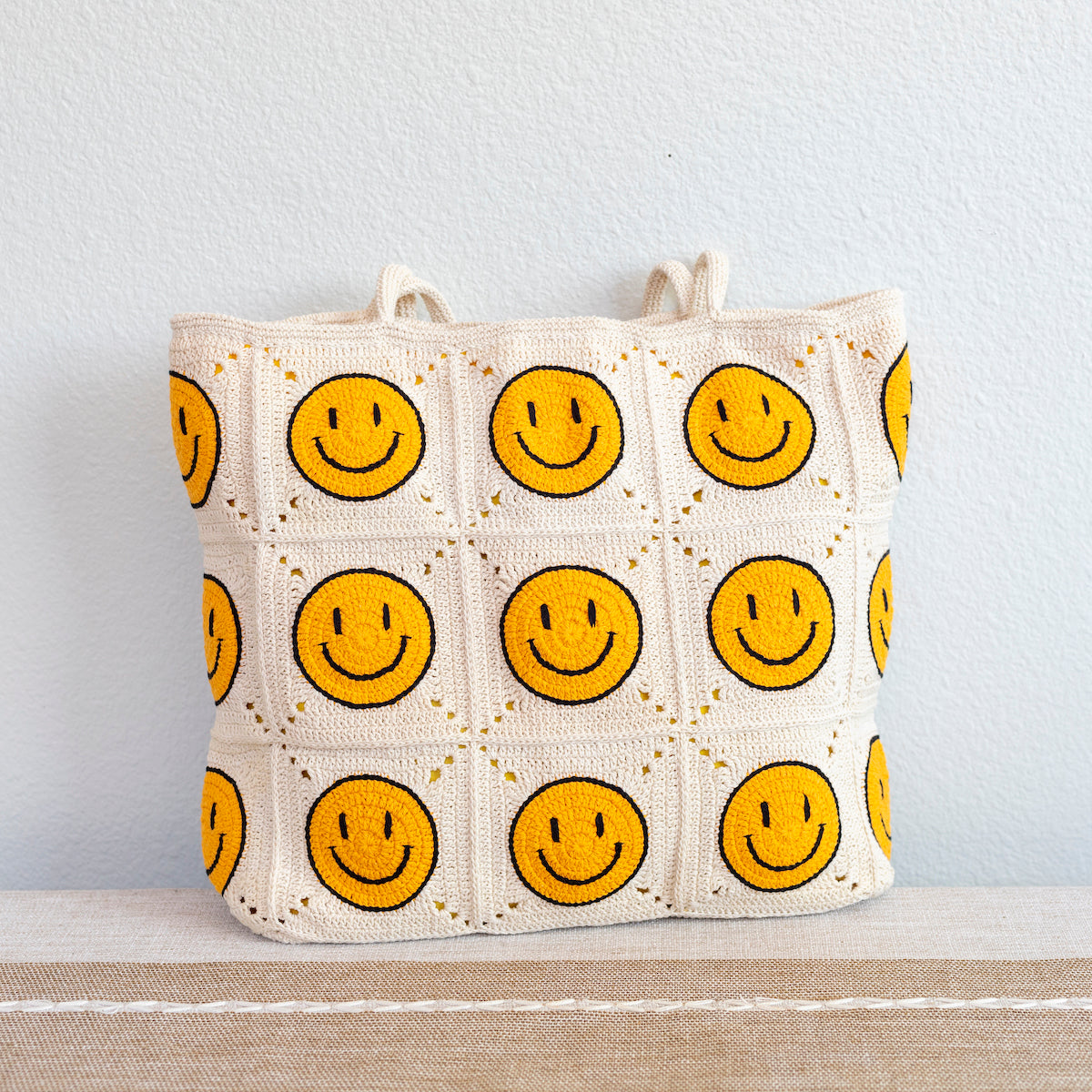 Elena Handbags Happy Face Square Patch Tote Bag
