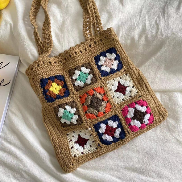 Elena Handbags Handmade Crochet Granny Square Patchwork Shoulder Bag