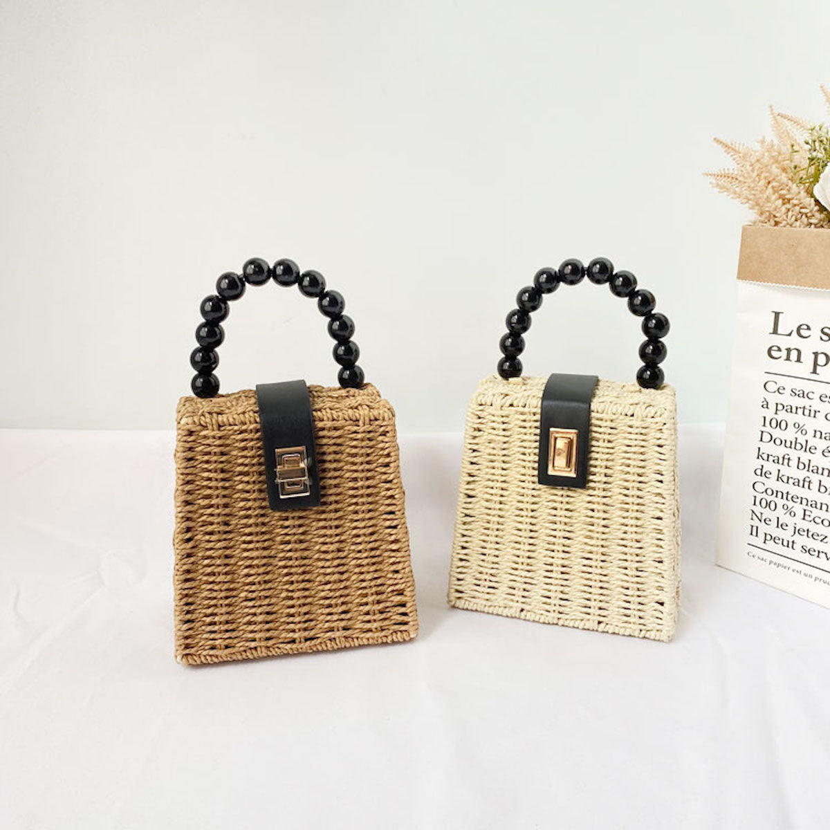 Elena Handbags Straw Woven Box Purse