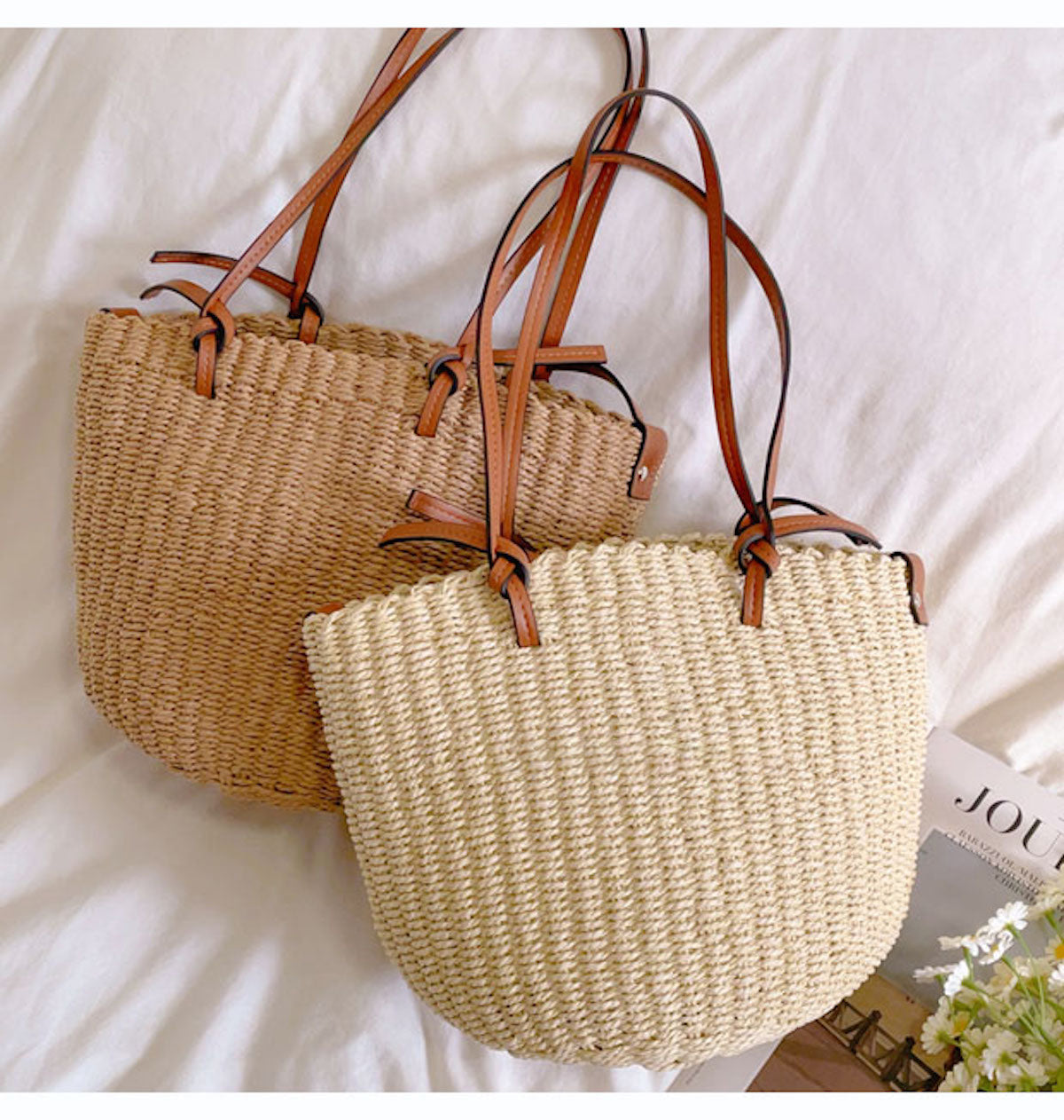 Elena Handbags Medium Summer Basket Tote Loewe Style Bag