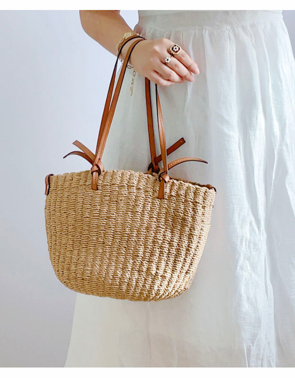 Elena Handbags Medium Summer Basket Tote Loewe Style Bag
