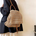 Elena Handbags Straw Backpack with Leather Strap