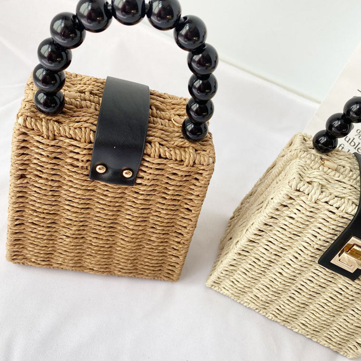 Elena Handbags Straw Woven Box Purse