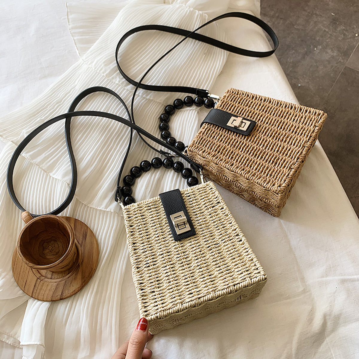 Elena Handbags Straw Woven Box Purse