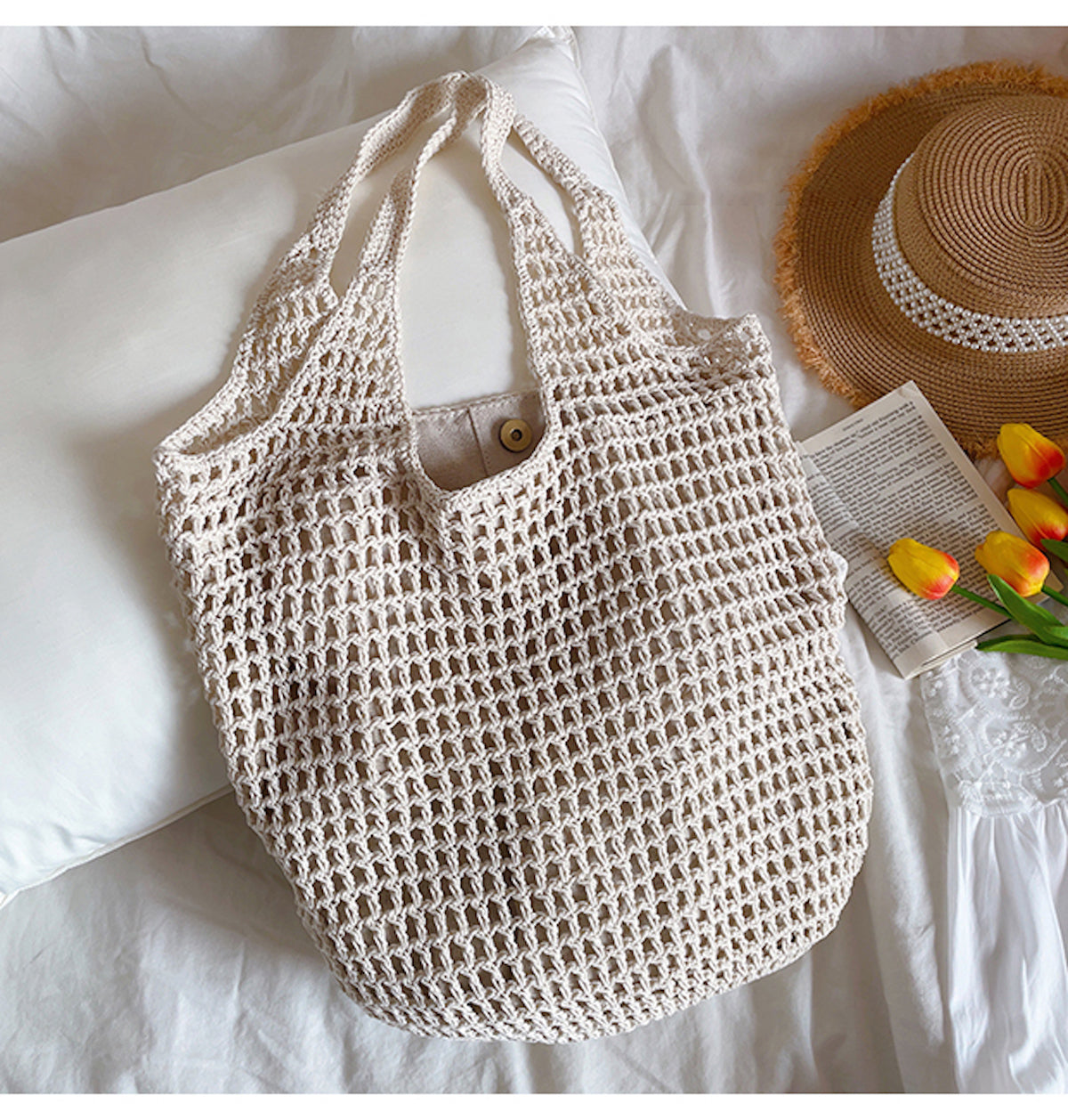 Retro Cotton Knitted Tote Bag