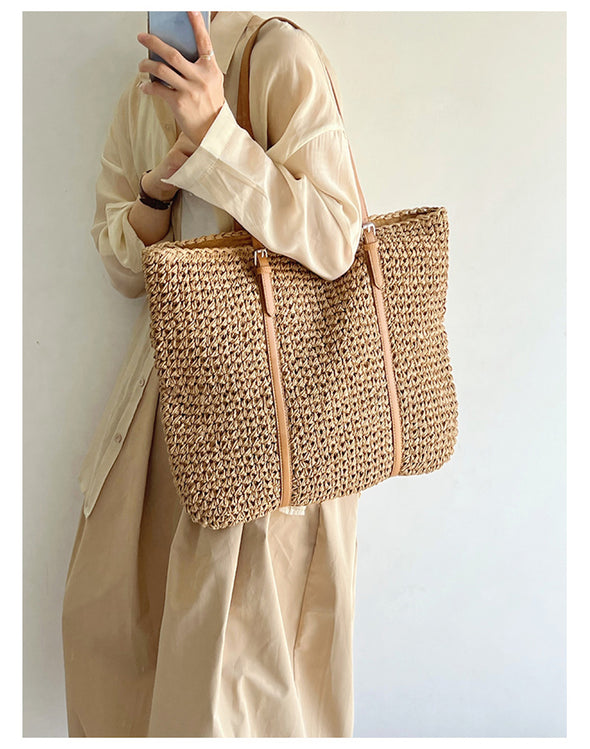 Elena Handbags Chic Large Straw Woven Summer Bag