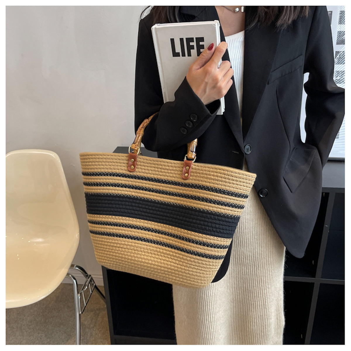 Elena Handbags Retro Woven Tote Bag