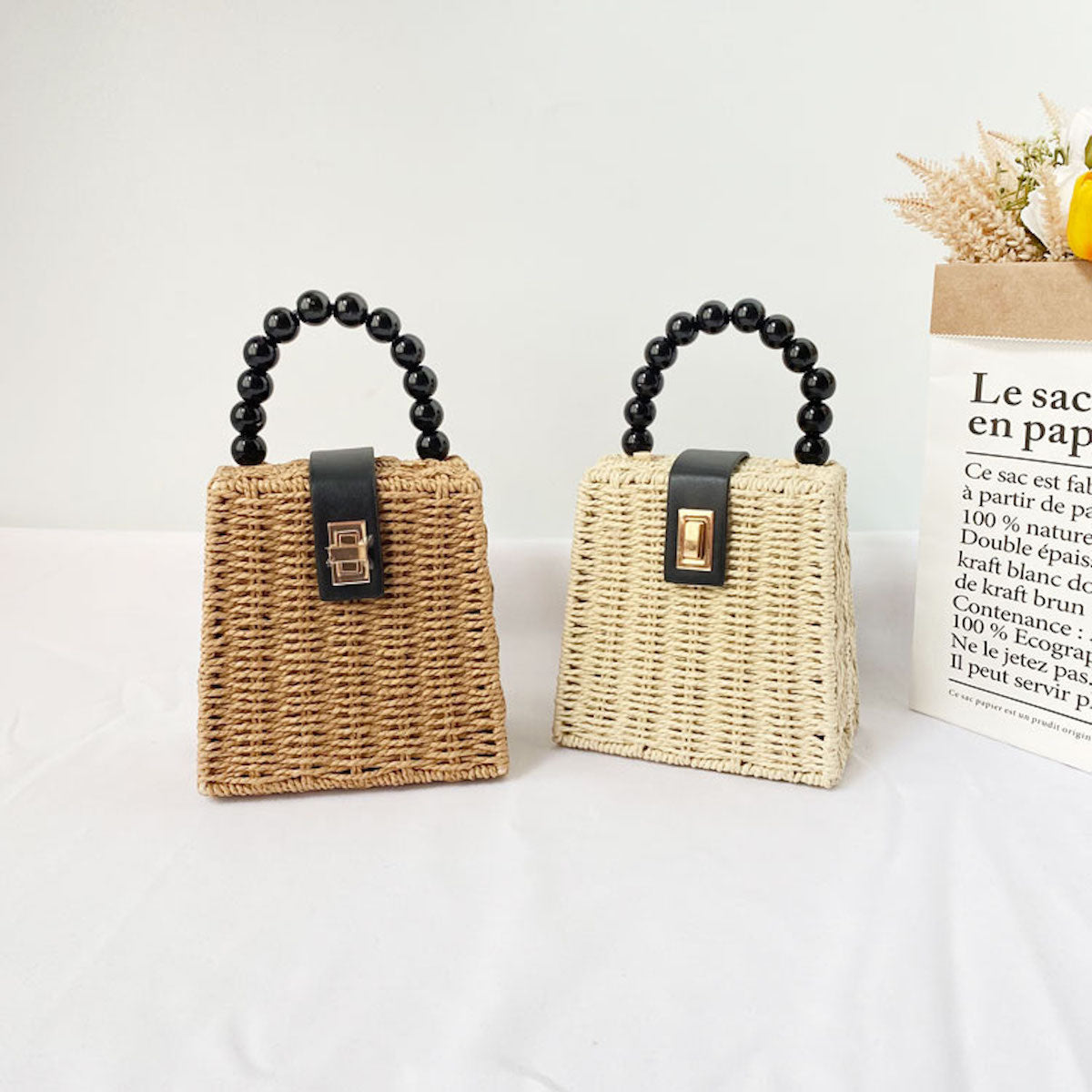 Elena Handbags Straw Woven Box Purse