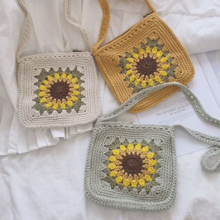 Elena Handbags Handmade Crochet Sunflower Purse